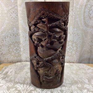Vintage Hand Carved Bamboo Vase